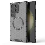 For Samsung Galaxy S24 Ultra 5G Honeycomb Magnetic Ring Shockproof Phone Case(Black)