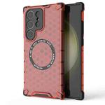For Samsung Galaxy S24 Ultra 5G Honeycomb Magnetic Ring Shockproof Phone Case(Red)