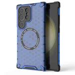 For Samsung Galaxy S24 Ultra 5G Honeycomb Magnetic Ring Shockproof Phone Case(Blue)