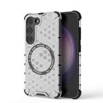For Samsung Galaxy S23 5G Honeycomb Magnetic Ring Shockproof Phone Case(White)