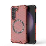 For Samsung Galaxy S23 5G Honeycomb Magnetic Ring Shockproof Phone Case(Red)