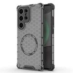 For Samsung Galaxy S25 Ultra 5G Honeycomb Magnetic Ring Shockproof Phone Case(Black)