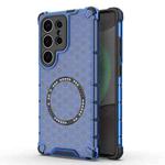 For Samsung Galaxy S25 Ultra 5G Honeycomb Magnetic Ring Shockproof Phone Case(Blue)