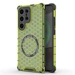 For Samsung Galaxy S25 Ultra 5G Honeycomb Magnetic Ring Shockproof Phone Case(Green)