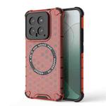 For Xiaomi 14 Honeycomb Magnetic Ring Shockproof Phone Case(Red)