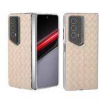 For Honor Magic V2 RSR Porsche Design Woven Texture Transparent Frame PU Phone Case(Beige)