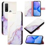 For TCL 20R 5G PT003 Marble Pattern Flip Leather Phone Case(White Purple)