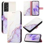 For TCL 40 SE PT003 Marble Pattern Flip Leather Phone Case(White Purple)
