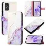 For TCL 403 PT003 Marble Pattern Flip Leather Phone Case(White Purple)