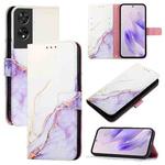For TCL 505 PT003 Marble Pattern Flip Leather Phone Case(White Purple)