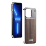 For iPhone 13 Pro Aluminum Alloy Aromatherapy Wood Grain Phone Case(Grey)