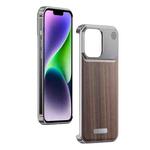 For iPhone 14 Aluminum Alloy Aromatherapy Wood Grain Phone Case(Grey)