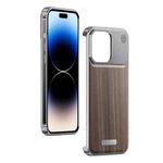 For iPhone 14 Pro Aluminum Alloy Aromatherapy Wood Grain Phone Case(Grey)