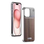 For iPhone 15 Aluminum Alloy Aromatherapy Wood Grain Phone Case(Grey)