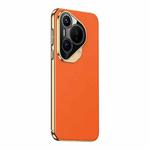 For Huawei Pura 70 Plain Leather PC Phone Case(Orange)