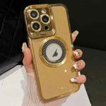 For iPhone 12 Pro Max Starry Glitter MagSafe Lens Holder Phone Case(Gold)