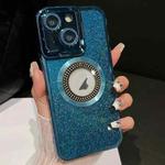 For iPhone 13 Starry Glitter MagSafe Lens Holder Phone Case(Blue)