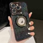 For iPhone 13 Pro Starry Glitter MagSafe Lens Holder Phone Case(Black)