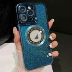 For iPhone 13 Pro Starry Glitter MagSafe Lens Holder Phone Case(Blue)