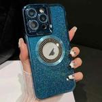 For iPhone 14 Pro Max Starry Glitter MagSafe Lens Holder Phone Case(Blue)