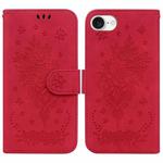 For iPhone SE 2024 Butterfly Rose Embossed Leather Phone Case(Red)