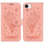 For iPhone SE 2024 Butterfly Rose Embossed Leather Phone Case(Pink)