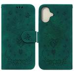 For iPhone 16 Plus Butterfly Rose Embossed Leather Phone Case(Green)