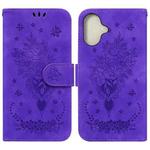 For iPhone 16 Plus Butterfly Rose Embossed Leather Phone Case(Purple)