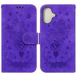 For iPhone 16 Butterfly Rose Embossed Leather Phone Case(Purple)