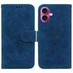 For iPhone 17 Butterfly Rose Embossed Leather Phone Case(Blue)