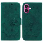 For iPhone 17 Butterfly Rose Embossed Leather Phone Case(Green)