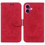 For iPhone 17 Butterfly Rose Embossed Leather Phone Case(Red)
