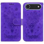 For iPhone 17 Air Butterfly Rose Embossed Leather Phone Case(Purple)
