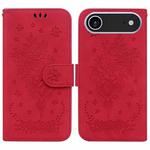 For iPhone 17 Air Butterfly Rose Embossed Leather Phone Case(Red)