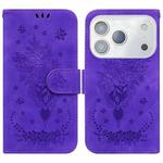 For iPhone 17 Pro Max Butterfly Rose Embossed Leather Phone Case(Purple)