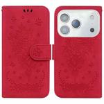 For iPhone 17 Pro Max Butterfly Rose Embossed Leather Phone Case(Red)