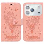 For iPhone 17 Pro Max Butterfly Rose Embossed Leather Phone Case(Pink)