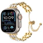 For Apple Watch Ultra 49mm Rhinestone Metal Bracelet Watch Band(Gold)