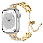 For Apple Watch Series 7 45mm Rhinestone Metal Bracelet Watch Band(Gold)