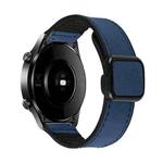 20mm Crazy Horse Texture Fold Magnetic Buckle Leather Silicone Watch Band(Dark Blue)