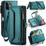 For iPhone 11 CaseMe C36 Card Slots Zipper Wallet RFID Anti-theft Leather Phone Case(Blue-green)