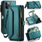 For iPhone 11 Pro CaseMe C36 Card Slots Zipper Wallet RFID Anti-theft Leather Phone Case(Blue-green)