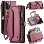 For iPhone 11 Pro Max CaseMe C36 Card Slots Zipper Wallet RFID Anti-theft Leather Phone Case(Wine Red)