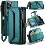 For iPhone 12 Pro CaseMe C36 Card Slots Zipper Wallet RFID Anti-theft Leather Phone Case(Blue-green)