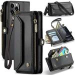 For iPhone 12 Pro Max CaseMe C36 Card Slots Zipper Wallet RFID Anti-theft Leather Phone Case(Black)