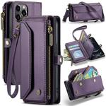 For iPhone 12 Pro Max CaseMe C36 Card Slots Zipper Wallet RFID Anti-theft Leather Phone Case(Purple)