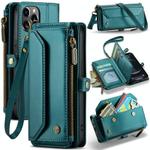 For iPhone 12 Pro Max CaseMe C36 Card Slots Zipper Wallet RFID Anti-theft Leather Phone Case(Blue-green)