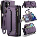 For iPhone 12 mini CaseMe C36 Card Slots Zipper Wallet RFID Anti-theft Leather Phone Case(Purple)