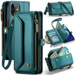 For iPhone 12 mini CaseMe C36 Card Slots Zipper Wallet RFID Anti-theft Leather Phone Case(Blue-green)