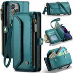 For iPhone 13 CaseMe C36 Card Slots Zipper Wallet RFID Anti-theft Leather Phone Case(Blue-green)